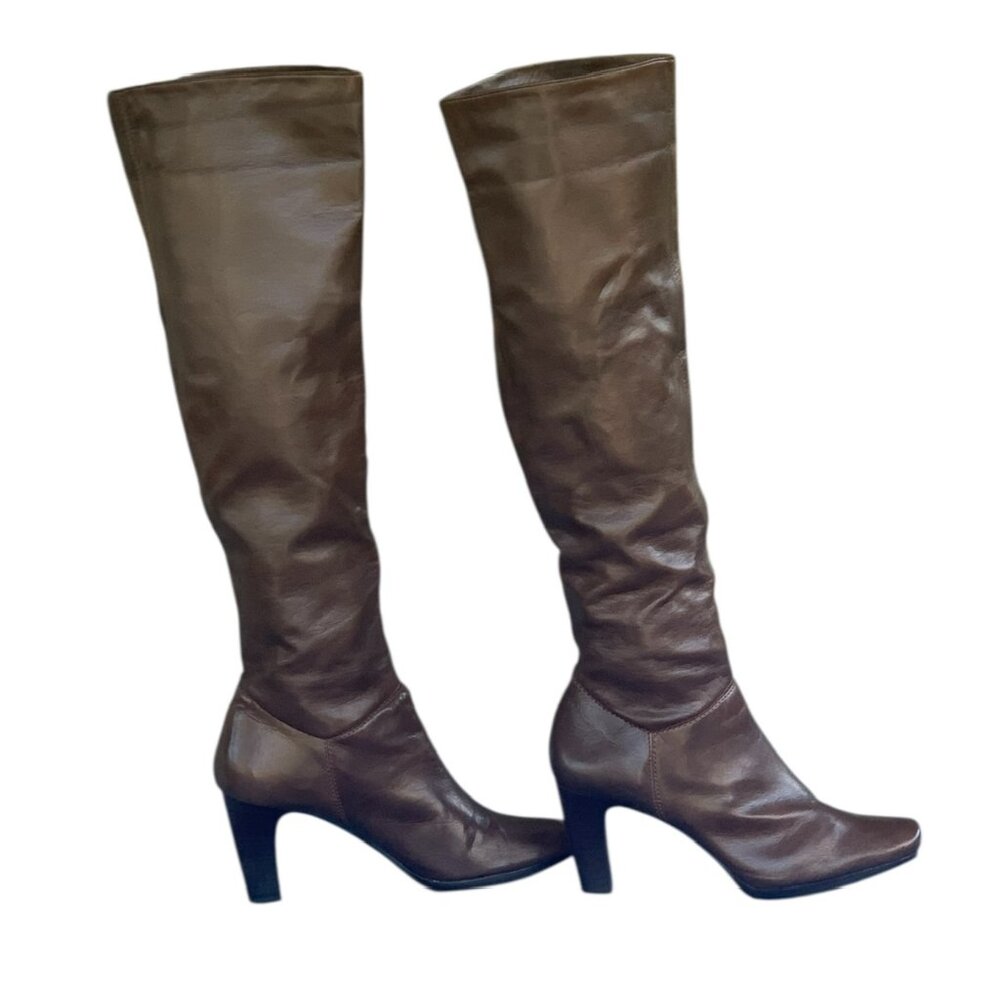 Liz Claiborne “Flex” Brown Tall Knee High Leather Heeled Boots- Womens 9.5 M